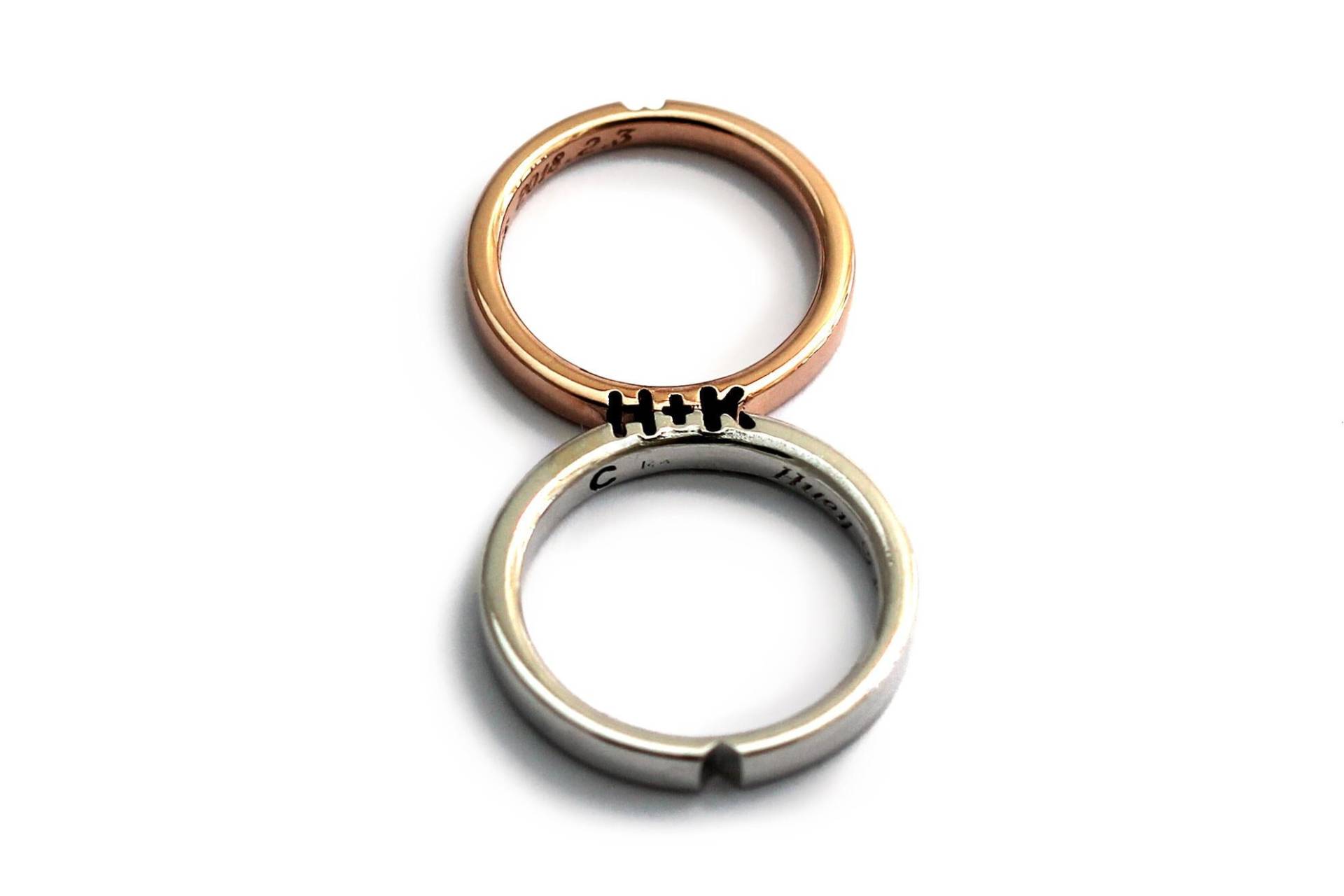 Initialen Passendes Set Versprechen Ring in Rosegold, Herz Hochzeits - Und Verlobungsringe, Personalisierte Männer Ehering Benutzerdefinierte von CADIjewelry