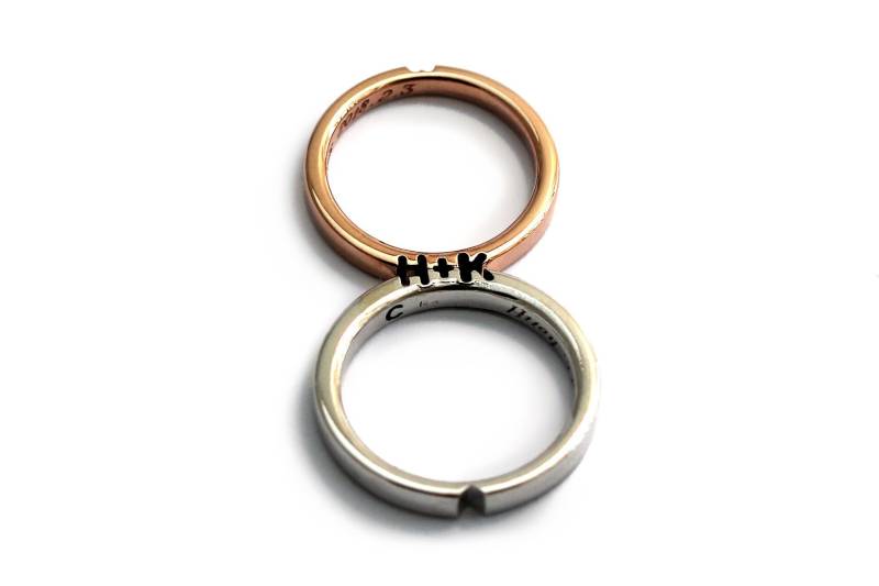 Initialen Passendes Set Versprechen Ring in Rosegold, Herz Hochzeits - Und Verlobungsringe, Personalisierte Männer Ehering Benutzerdefinierte von CADIjewelry