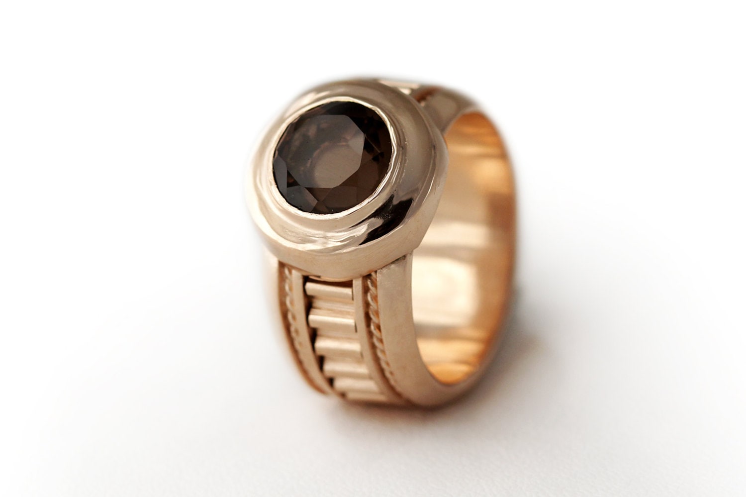 Rauchquarz 14K Rose Gold Ring-Einzigartige Aussage Gold Verlobungsring, Jahrestag Oder Promise Ring, Birthstone Burnt Orange Ring von CADIjewelry