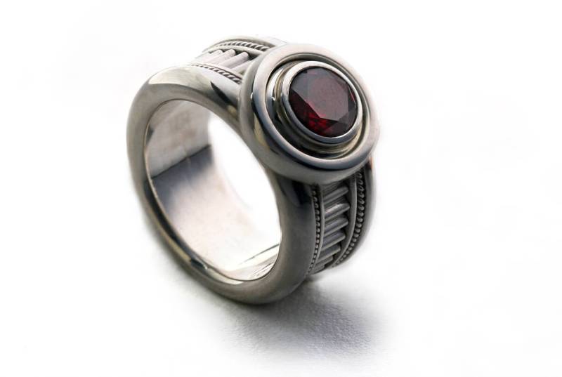 Roter Granat Ring Männer & Frauen-Personalisierte Ring, Benutzerdefinierte Herren Silber Verlobungsring, Schmuck, Edlen Birthstone Roter Ring von CADIjewelry