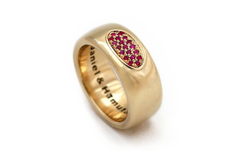 Rubin-Ring, Rubin Hochzeitsring, Rosa Hochzeitsband, Gold Verlobungsring, Breiter Ring Rubin, Rubine Ring, Alternative Cadi von CADIjewelry