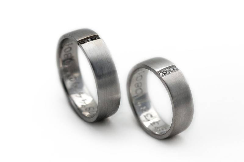 Seine & Ihr Ehering Setzt in 14K Und Weiß Schwarze Diamanten, Minimalistisch Versprechen Ringe, Mannes von CADIjewelry