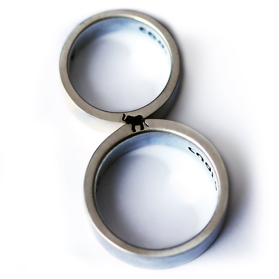 Silber Elefant Ring Set, Alternative Verlobungsring Schmuck Geschenk, Geek Verlobungsring, Tier Ring, Paar Geschenk von CADIjewelry