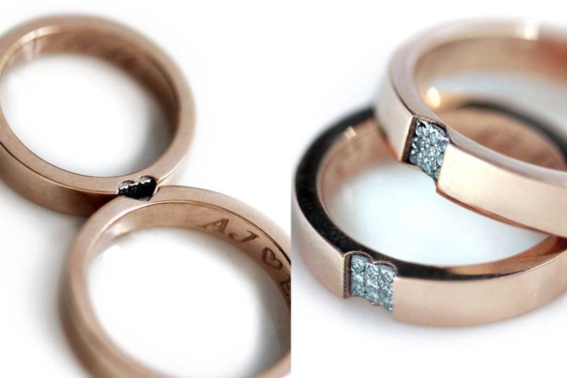 Versprechen Ring Set, 18K Rosegold Ehering, Passender Naturdiamant Cluster Ring, Herz Diamant Band Für Männer, Zwei von CADIjewelry