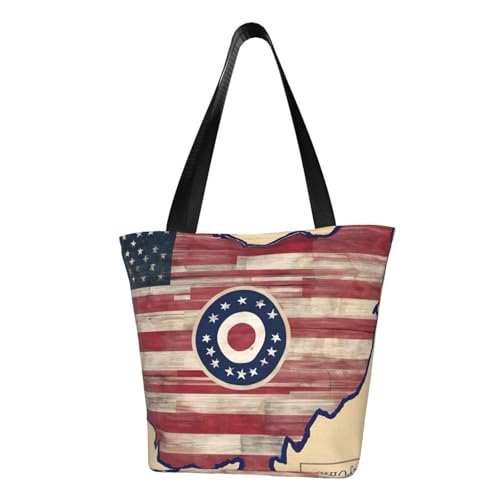 Abstrakte Ohio State Flag MAP 01 Druck, bequeme Umhängetasche, Sommerhandtasche, Reisen, Strand, Arbeit, täglicher Gebrauch, vielseitiges Tragen von CADREWY