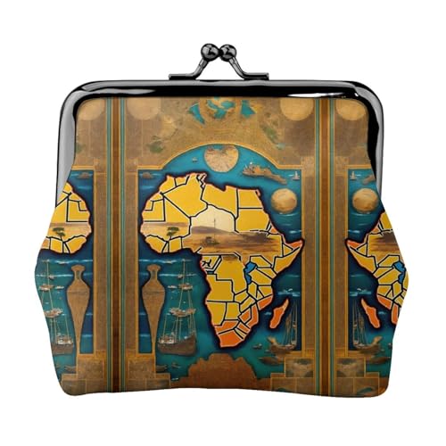 Abstrakter Weltkarten-Druck, tragbare Damen-Münzgeldbörse, niedlich, Mini-Reißverschluss-Geldbörse mit Kuss-Lock-Kreditkarten, Schwarz, Einheitsgröße von CADREWY