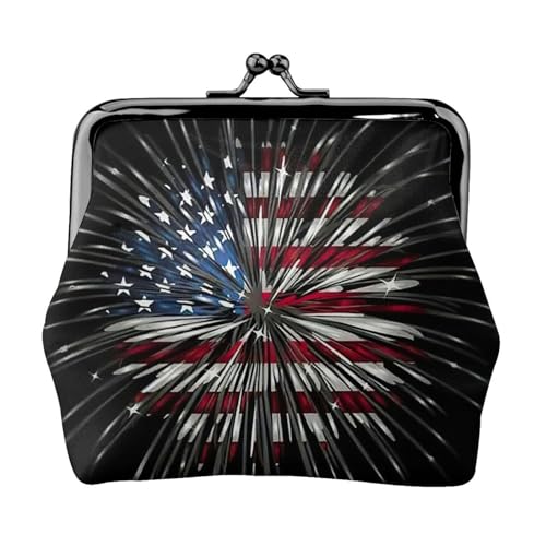 Amerikanische Flagge, Feuerwerk-Druck, tragbare Damen-Münzgeldbörse, niedlich, Mini-Reißverschluss, Geldbörse mit Kussschloss, Kreditkarten von CADREWY