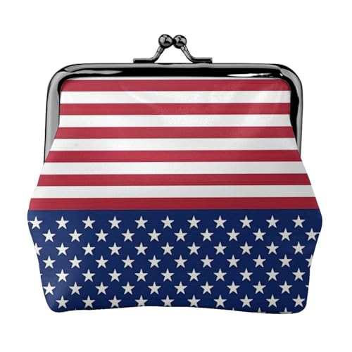Amerikanische Flagge, Sterne, Streifen, Druck, tragbare Damen-Münzgeldbörse, niedlich, Mini-Reißverschluss, Geldbörse mit Kussverschluss, Kreditkarten, Schwarz, Einheitsgröße von CADREWY