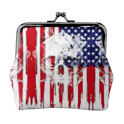 Amerikanische Flagge, Totenkopf-Druck, tragbare Damen-Münzgeldbörse, niedlich, Mini-Reißverschluss-Geldbörse mit Kuss-Lock-Kreditkarten, Schwarz, Einheitsgröße von CADREWY