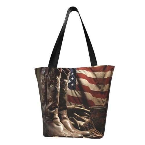 Amerikanische Flagge mit Cowboystiefel-Aufdruck, bequeme Schultertasche, Sommerhandtasche, Reisen, Strand, Arbeit, täglicher Gebrauch, vielseitiges Tragen von CADREWY
