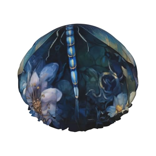 Art Blue Dragonfly Print Duschhaube, leichter Hut, geeignet für Frauen mit langen Haaren, weicher Duschhut von CADREWY
