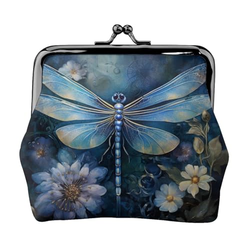 Art Blue Libelle Print Portable Women Coin Purse Cute Mini Zipper Wallet with Kiss Lock Credit Cards von CADREWY