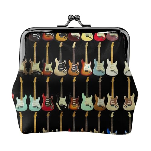 Art Guitar Pattern Print Portable Women Coin Purse Cute Mini Zipper Wallet with Kiss Lock Credit Cards, Black, One Size von CADREWY