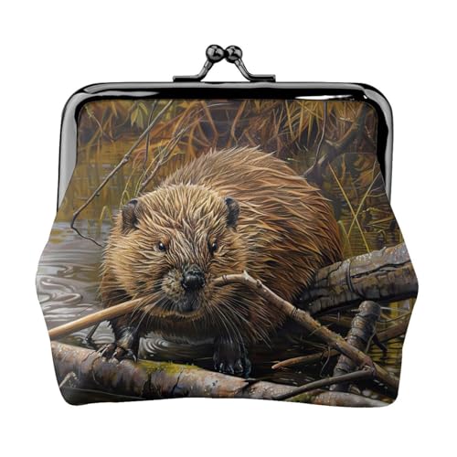 Beaver Working Print Portable Women Coin Purse Cute Mini Zipper Wallet with Kiss Lock Credit Cards, Black, One Size von CADREWY