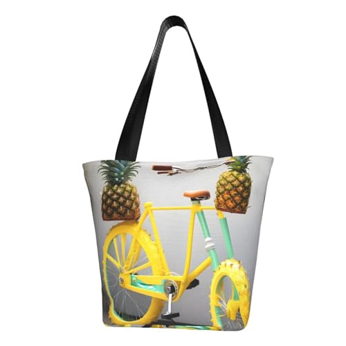 Bequeme Schultertasche mit Ananas-Fahrradaufdruck, Sommerhandtasche, Reisen, Strand, Arbeit, täglicher Gebrauch, vielseitiges Tragen von CADREWY