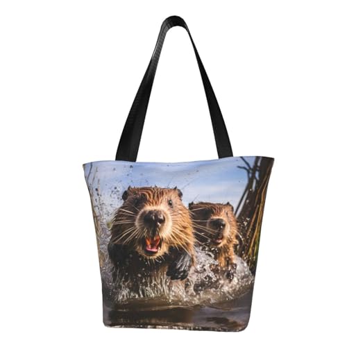 Bequeme Schultertasche mit Biber-Druck, Sommerhandtasche, Reisen, Strand, Arbeit, täglicher Gebrauch, vielseitig tragbar von CADREWY