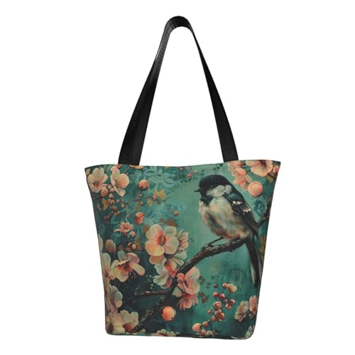 Bequeme Schultertasche mit Blumen- und Vogel-Kunstdruck, Sommerhandtasche, Reisen, Strand, Arbeit, täglicher Gebrauch, vielseitig zu tragen von CADREWY