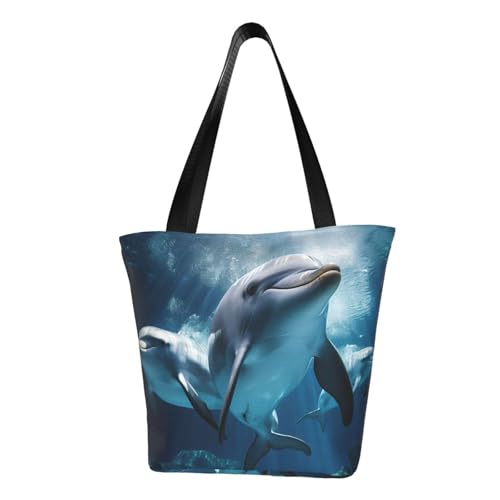 Bequeme Schultertasche mit Delfin-Druck, Sommerhandtasche, Reisen, Strand, Arbeit, täglicher Gebrauch, vielseitiges Tragen von CADREWY