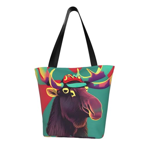 Bequeme Schultertasche mit Elch-Aufdruck, Sommerhandtasche, Reisen, Strand, Arbeit, täglicher Gebrauch, vielseitiges Tragen von CADREWY
