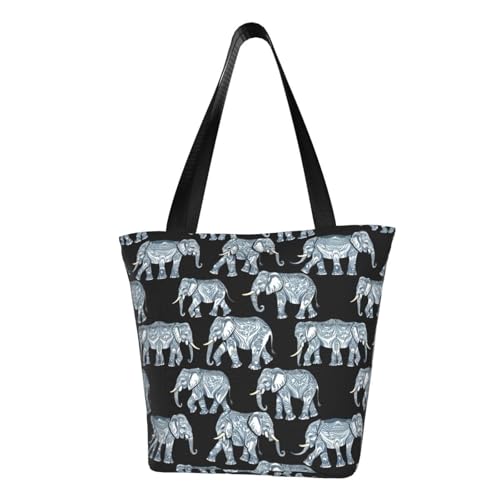 Bequeme Schultertasche mit Elefanten-Blau-schwarzem Druck, Sommerhandtasche, Reisen, Strand, Arbeit, täglicher Gebrauch, vielseitiges Tragen von CADREWY