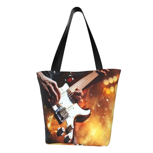 Bequeme Schultertasche mit Gitarren-Aufdruck, Sommerhandtasche, Reisen, Strand, Arbeit, täglicher Gebrauch, vielseitiges Tragen von CADREWY