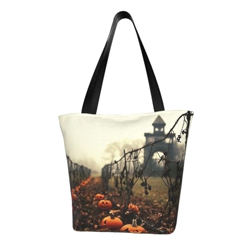 Bequeme Schultertasche mit Halloween-Kürbis-Friedhofsdruck, Sommer-Handtasche, Reisen, Strand, Arbeit, täglicher Gebrauch, vielseitig zu tragen von CADREWY