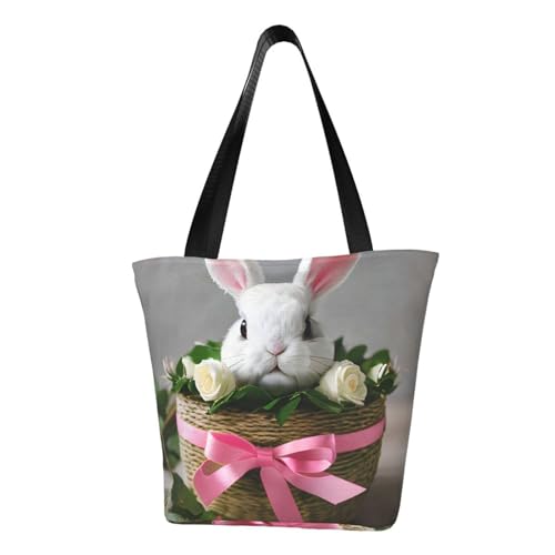 Bequeme Schultertasche mit Hasen-Rosettendruck, Sommer-Handtasche, Reisen, Strand, Arbeit, täglicher Gebrauch, vielseitig tragbar von CADREWY