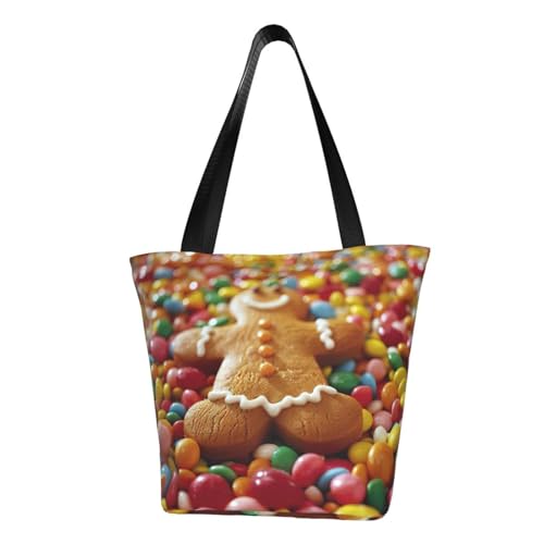 Bequeme Schultertasche mit Lebkuchenmann, Süßigkeiten-Druck, Sommerhandtasche, Reisen, Strand, Arbeit, täglicher Gebrauch, vielseitig tragbar von CADREWY