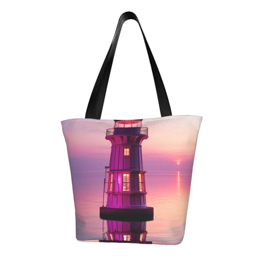 Bequeme Schultertasche mit Leuchtturm-Aufdruck, Sommerhandtasche, Reisen, Strand, Arbeit, täglicher Gebrauch, vielseitiges Tragen von CADREWY