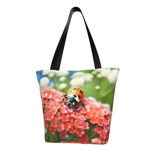 Bequeme Schultertasche mit Marienkäfer-Druck, Sommer-Handtasche, Reisen, Strand, Arbeit, täglicher Gebrauch, vielseitiges Tragen von CADREWY