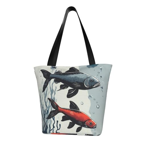 Bequeme Schultertasche mit Meeresboden und Fischdruck, Sommerhandtasche, Reisen, Strand, Arbeit, täglicher Gebrauch, vielseitig tragbar von CADREWY