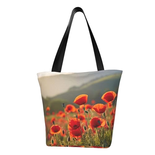 Bequeme Schultertasche mit Mohnblumen-Druck, Sommer-Handtasche, Reisen, Strand, Arbeit, täglicher Gebrauch, vielseitiges Tragen von CADREWY