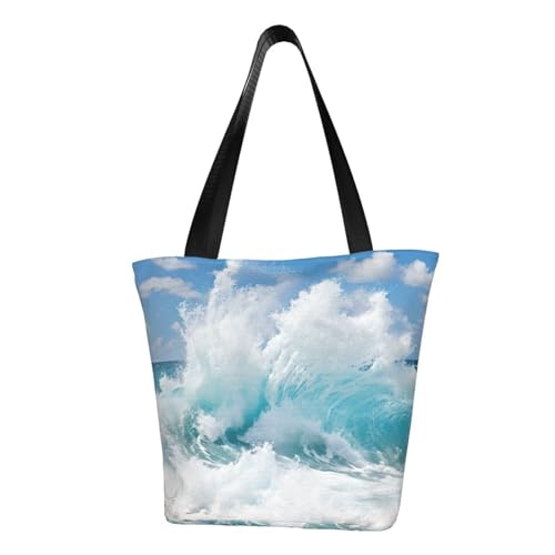 Bequeme Schultertasche mit Ozeanwellen-Druck, Sommerhandtasche, Reisen, Strand, Arbeit, täglicher Gebrauch, vielseitig tragbar von CADREWY
