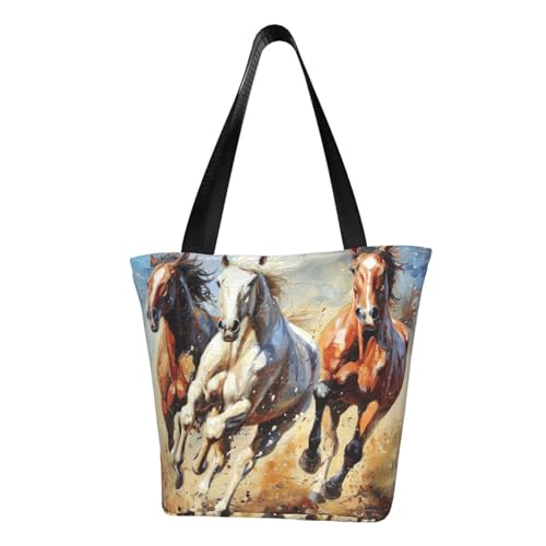 Bequeme Schultertasche mit Pferden, zum Laufen, für den Sommer, für Reisen, Strand, Arbeit, den täglichen Gebrauch, vielseitiges Tragen von CADREWY