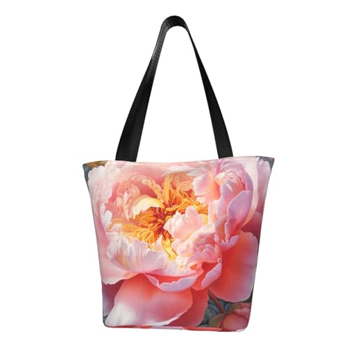 Bequeme Schultertasche mit Pfingstrosen-Druck, Sommer-Handtasche, Reisen, Strand, Arbeit, täglicher Gebrauch, vielseitig tragbar von CADREWY