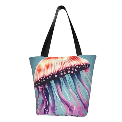 Bequeme Schultertasche mit Quallen-Druck, Sommer-Handtasche, Reisen, Strand, Arbeit, täglicher Gebrauch, vielseitiges Tragen von CADREWY