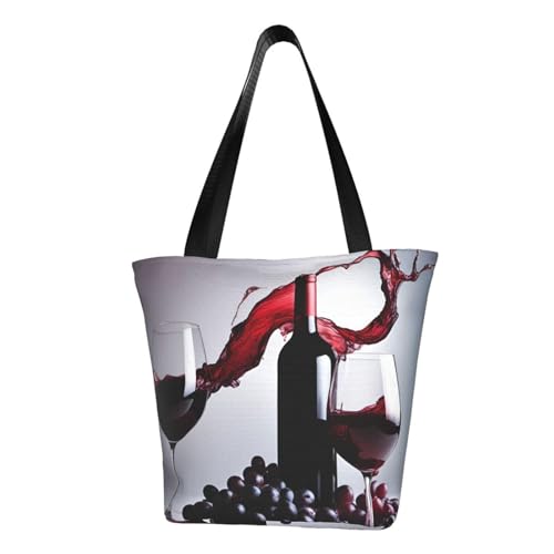 Bequeme Schultertasche mit Rotwein-Aufdruck, Sommerhandtasche, Reisen, Strand, Arbeit, täglicher Gebrauch, vielseitiges Tragen von CADREWY