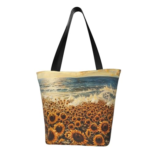 Bequeme Schultertasche mit Sonnenblumen-Motiv, Sommer-Handtasche, Reisen, Strand, Arbeit, täglicher Gebrauch, vielseitig zu tragen von CADREWY