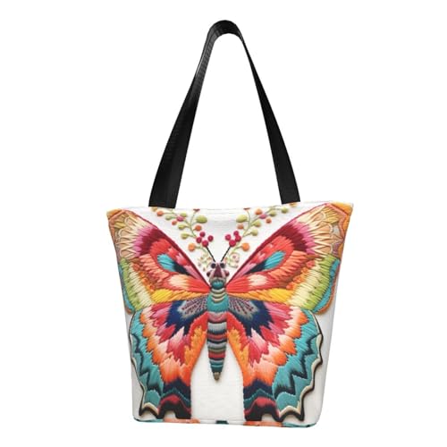 Bequeme Schultertasche mit Stickerei, farbenfroher Schmetterlings-Druck, Sommerhandtasche, Reisen, Strand, Arbeit, täglicher Gebrauch, vielseitiges Tragen von CADREWY