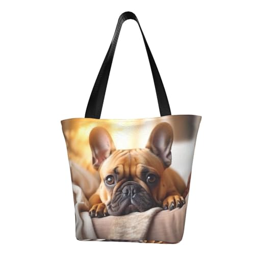 Bequeme Schultertasche mit Tiermotiv, Motiv: französische Bulldogge, Sommer, Handtasche, Reisen, Strand, Arbeit, täglicher Gebrauch, vielseitiges Tragen von CADREWY