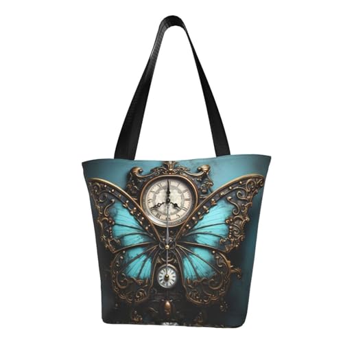 Bequeme Schultertasche mit Uhr-Schmetterlings-Aufdruck, Sommerhandtasche, Reisen, Strand, Arbeit, täglicher Gebrauch, vielseitiges Tragen von CADREWY