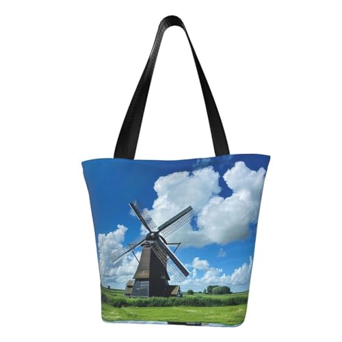 Bequeme Schultertasche mit Windmühlen-Motiv, Sommerhandtasche, Reisen, Strand, Arbeit, täglicher Gebrauch, vielseitiges Tragen von CADREWY