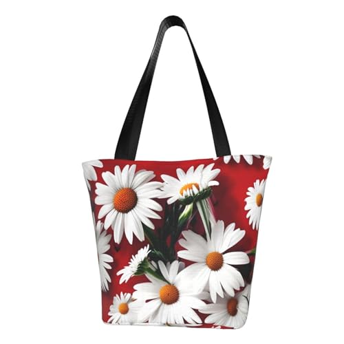 Bequeme Schultertasche mit roten Blumen und weißen Gänseblümchen, Sommerhandtasche, Reisen, Strand, Arbeit, täglicher Gebrauch, vielseitiges Tragen von CADREWY