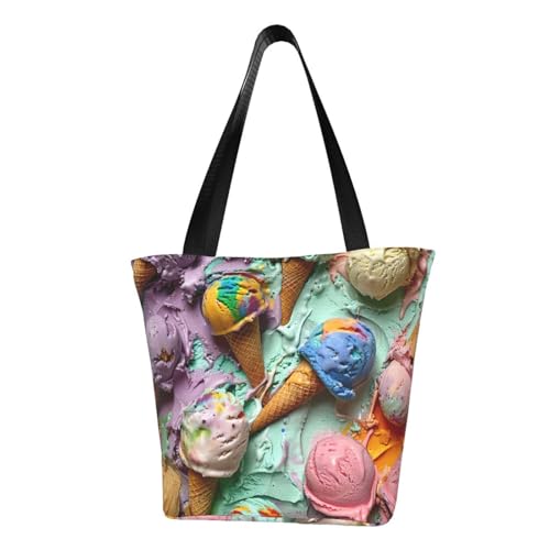 Bequeme Schultertasche mit vielen farbigen Eiscreme-Aufdruck, Sommerhandtasche, Reisen, Strand, Arbeit, täglicher Gebrauch, vielseitiges Tragen von CADREWY