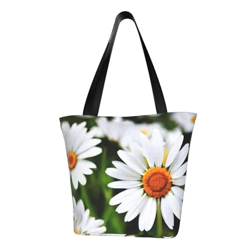 Bequeme Schultertasche mit weißem Gänseblümchen-Druck, Sommerhandtasche, Reisen, Strand, Arbeit, täglicher Gebrauch, vielseitiges Tragen von CADREWY