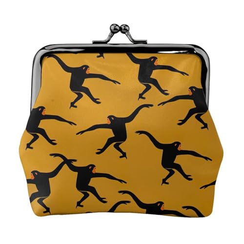 Black Gibbon Monkey Print Portable Women Coin Purse Cute Mini Zipper Wallet with Kiss Lock Credit Cards, Black, One Size von CADREWY
