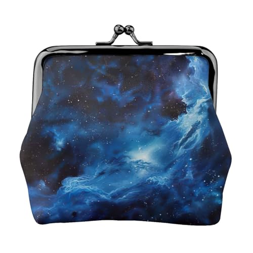 Blaue Galaxie-Druck, tragbare Damen-Münzgeldbörse, niedlich, Mini-Reißverschluss, Geldbörse mit Kussverschluss, Kreditkarten, Schwarz, Einheitsgröße von CADREWY