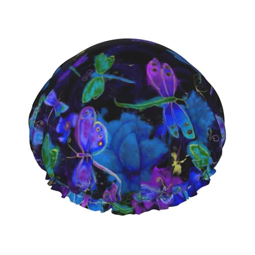 Blaue Libellen-Druck-Duschhaube, leichter Hut, geeignet für Frauen mit langen Haaren, weicher Duschhut von CADREWY