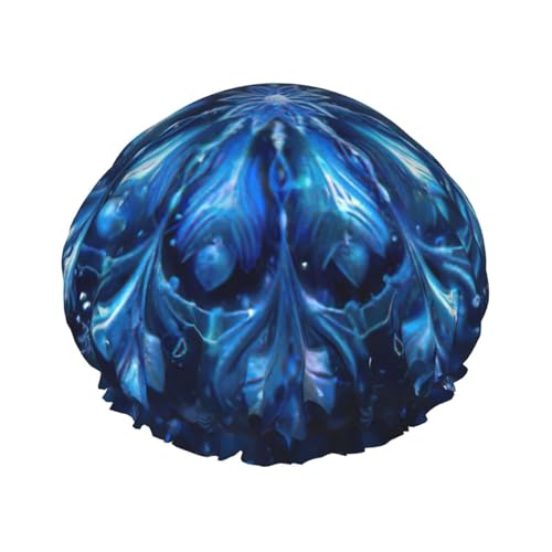Blaue Weihnachts-Duschhaube mit Schneeflocken-Druck, leicht, geeignet für Frauen mit langen Haaren, weicher Duschhut von CADREWY