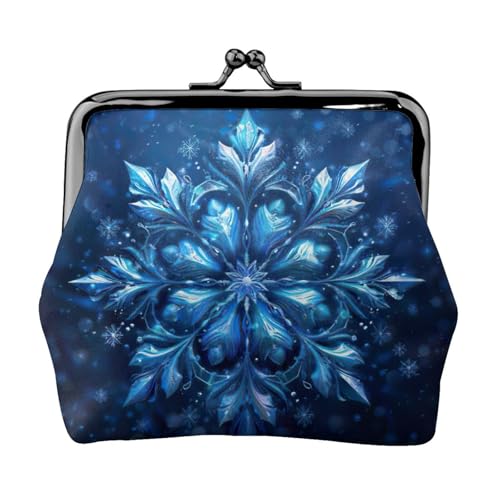 Blaue Weihnachts-Geldbörse mit Schneeflocken-Druck, tragbare Damen-Münzgeldbörse, niedlicher Mini-Reißverschluss, Geldbörse mit Kuss-Lock-Kreditkarten von CADREWY